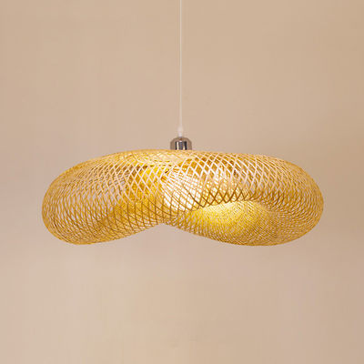 Colgante de lámpara de bambú de rotín Tejido a mano ligero Estilo rústico con altura ajustable para uso en interiores