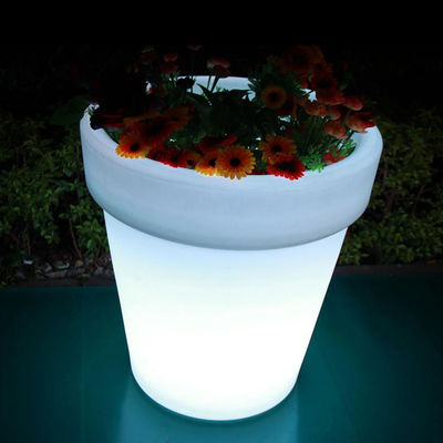 Plantador de luz LED recargable, Plantadores iluminados al aire libre redondo Cambiando de color