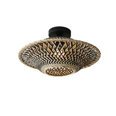 Lámpara colgante de bambú redonda, luz de techo tejida para iluminación interior
