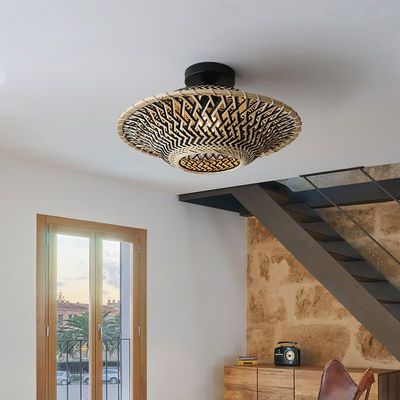 Lámpara colgante de bambú redonda, luz de techo tejida para iluminación interior