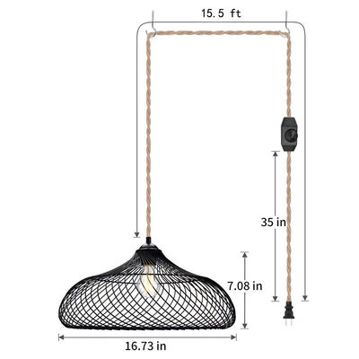 Material de bambú lámpara colgante de estilo industrial con enchufe y interruptor