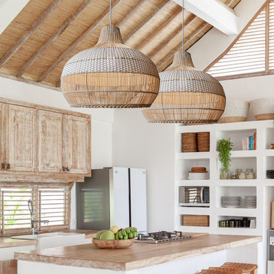 Lámpara de colgante de bambú de ratán, lámpara de techo de mimbre para decoración interior