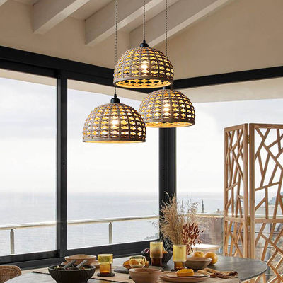 Sombra de lámpara de bambú de rotín para comedor interior