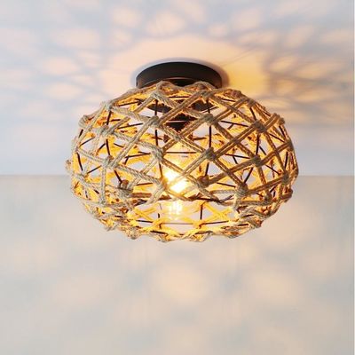 Lámpara colgante de balcón creativa luz de techo de cuerda de cáñamo retro