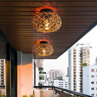 Lámpara colgante de balcón creativa luz de techo de cuerda de cáñamo retro