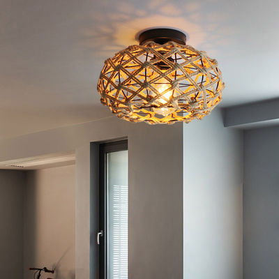 Lámpara colgante de balcón creativa luz de techo de cuerda de cáñamo retro