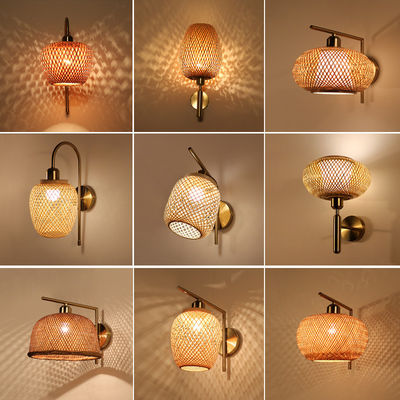 Luces de pared hechas a mano de ratán, 3500K Wicker Rattan Lamp Control del interruptor