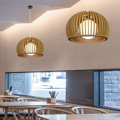 Linterna de madera sólida moderna, colgante de ratan luz para el restaurante sala de estar