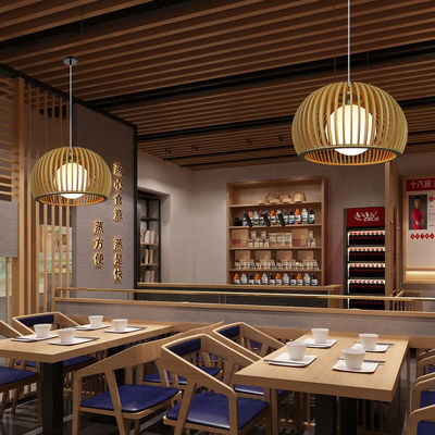 Linterna de madera sólida moderna, colgante de ratan luz para el restaurante sala de estar