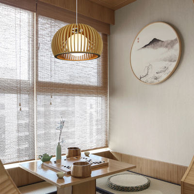 Linterna de madera sólida moderna, colgante de ratan luz para el restaurante sala de estar
