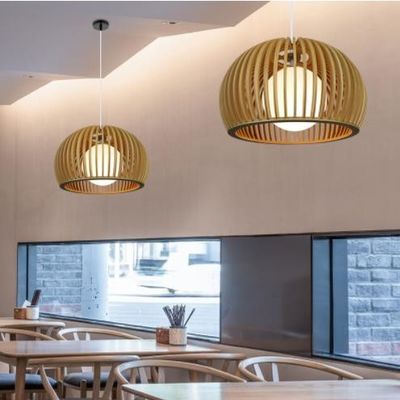 Linterna de madera sólida moderna, colgante de ratan luz para el restaurante sala de estar