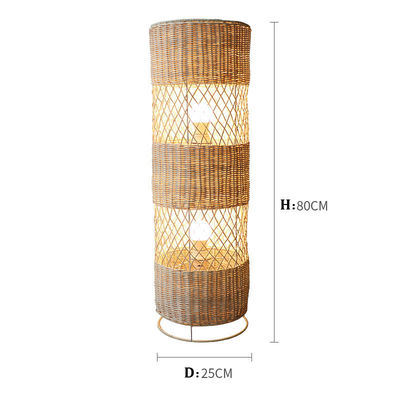 Lámpara de suelo de mimbre de ratan Led hecha a mano para decoración de sala de estar