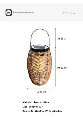 IP65 lámparas solares tejidas de ratán, 3500K faro de jardín solar de ratán