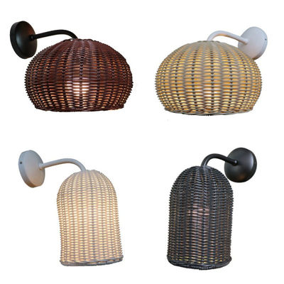 Las luces de la pared de ratán de tejido a mano Sconce forma redonda impermeable para exteriores