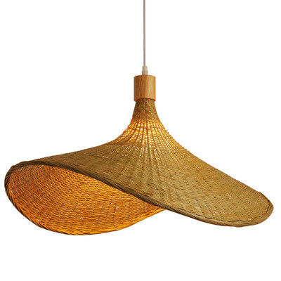 Luces de colgante creativas de ratán sombrero de paja grande estilo 3500K caliente blanco CCT