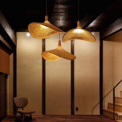 Luces de colgante creativas de ratán sombrero de paja grande estilo 3500K caliente blanco CCT