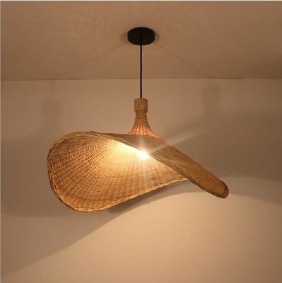 Iluminación en forma de sombrero lámpara de bambú decoración lámparas colgantes de ratán para el club de tiendas