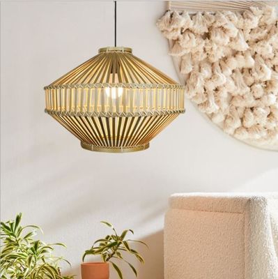 3500K Retro Bambú Tejido Pendiente Luz Para Sala de estar Interior