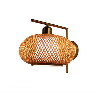 Lámparas de pared redondas de Rattan, farola de bambú de Rattan LED Fuente de luz