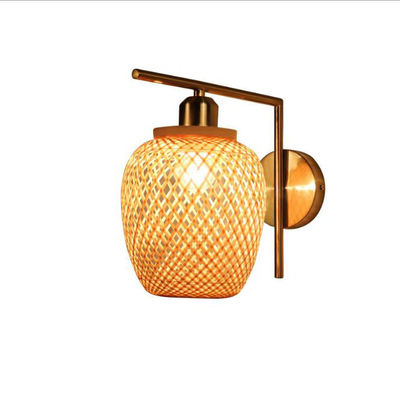 Lámparas de pared redondas de Rattan, farola de bambú de Rattan LED Fuente de luz