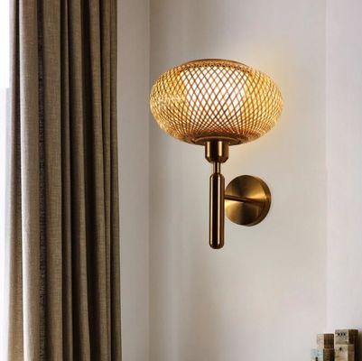 Lámparas de pared redondas de Rattan, farola de bambú de Rattan LED Fuente de luz