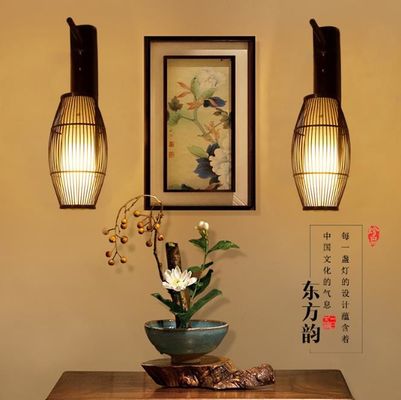 Lámpara de pared de madera maciza china retro - Hotel Lámpara de pasillo de bambú -Lámpara de pared de linterna de bambú antigua