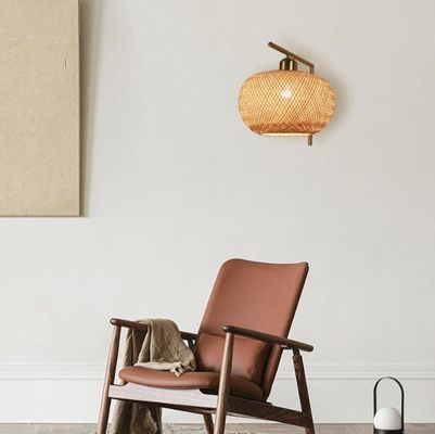 Lámpara de pared de bambú tejida de LED E27 Sconce 3500K para dormitorio baño