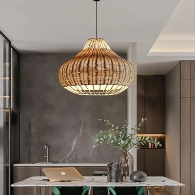Colgante de ratán creativo hecho a mano Linterna de luz forma redonda