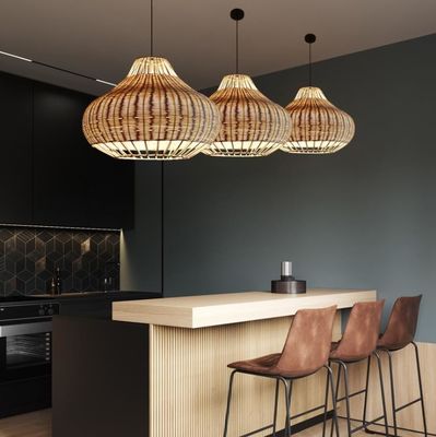 Colgante de ratán creativo hecho a mano Linterna de luz forma redonda