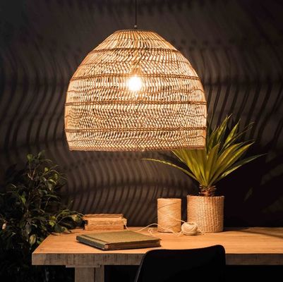 Lámpara de candelabro colgante de ratán redondo moderno para iluminación interior de restaurantes
