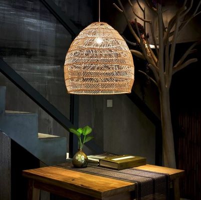 Lámpara de candelabro colgante de ratán redondo moderno para iluminación interior de restaurantes