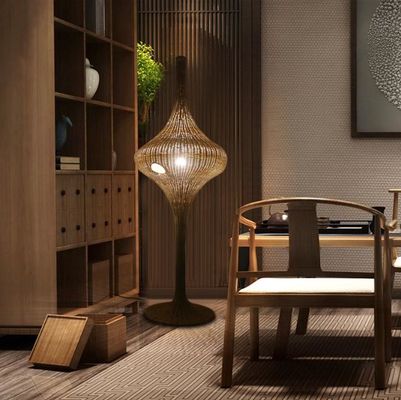 Lámpara de piso de rotín de pie moderna E27 Base para el salón del hotel