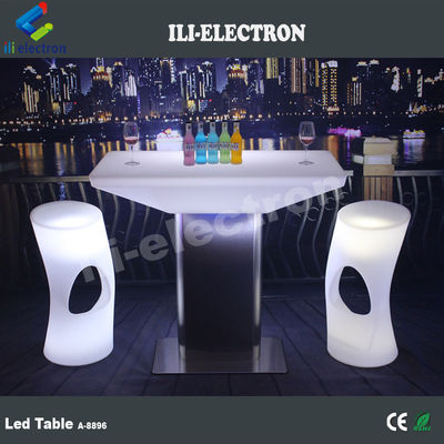 Mesa de comedor LED de plástico cuadrado con cambio de color para exteriores e interiores
