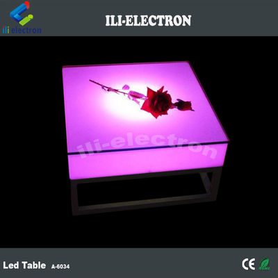Mesa luminosa portátil de plástico cuadrado con estante de metal