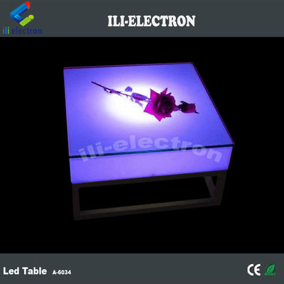 Mesa luminosa portátil de plástico cuadrado con estante de metal