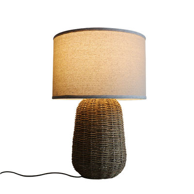 Lámpara de mesa de ratán sostenible, control de interruptor de luz de cama de ratán duradero