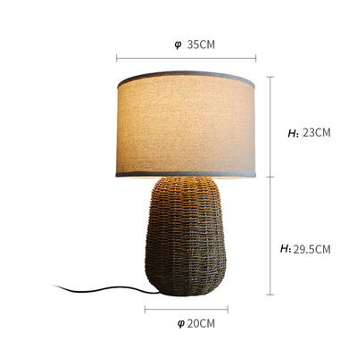 Lámpara de mesa de ratán sostenible, control de interruptor de luz de cama de ratán duradero