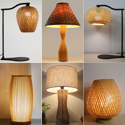 Lámpara de mesa de bambú natural moderna y lámpara para decoración del hogar