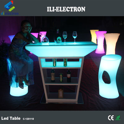 Mesa de cóctel LED de plástico PE con modos de iluminación de estroboscopo y alimentada por batería de litio recargable