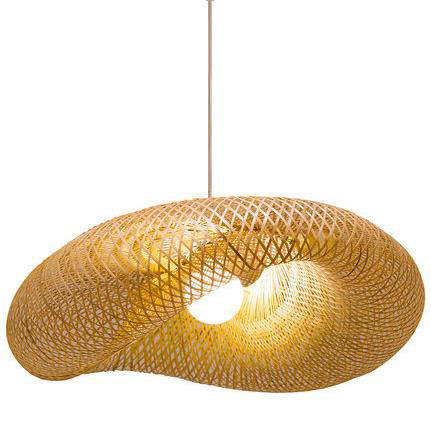 Colgante de lámpara de bambú de rotín Tejido a mano ligero Estilo rústico con altura ajustable para uso en interiores