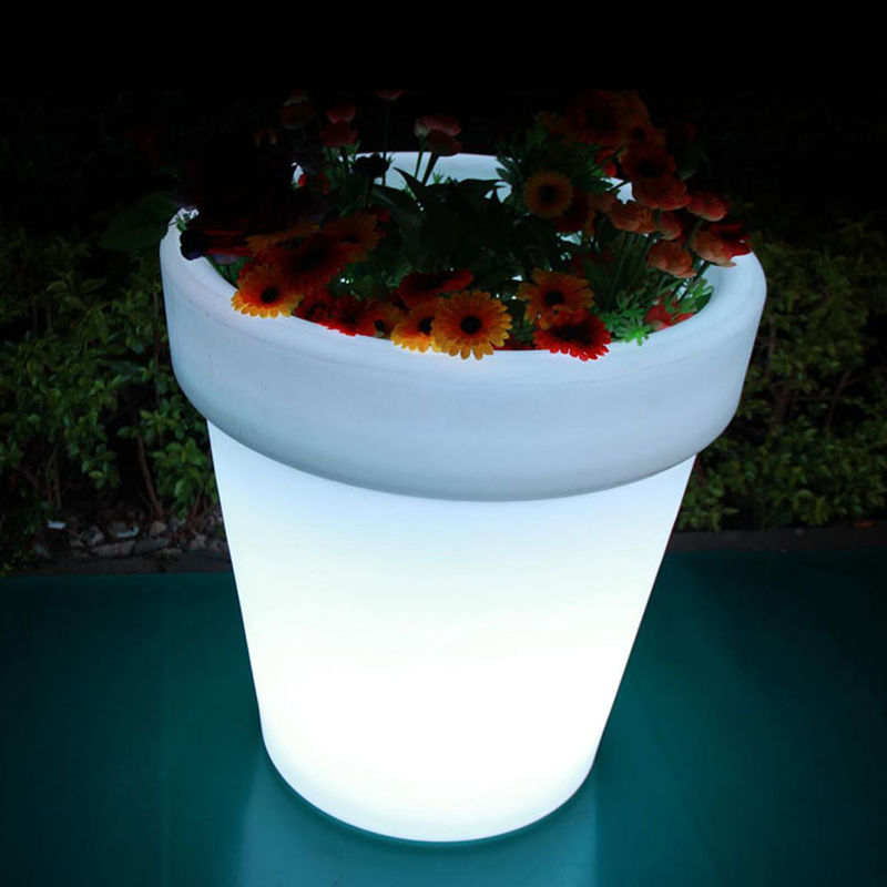 Plantador de luz LED recargable, Plantadores iluminados al aire libre redondo Cambiando de color