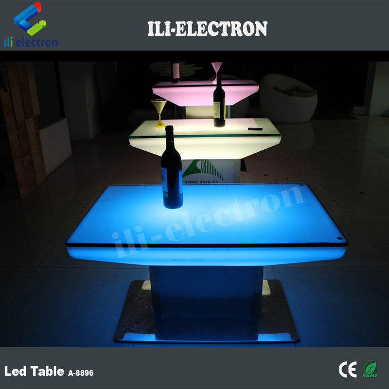 Mesa de comedor LED de plástico cuadrado con cambio de color para exteriores e interiores